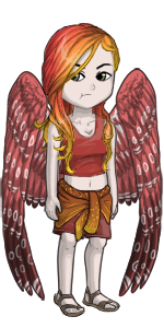 Female human avatar with red wings and hair.
