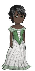 Female human avatar with green and white gown.