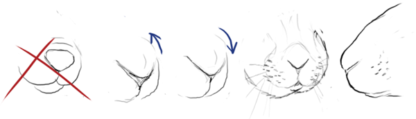 Drawings showing improper button noses versus proper slit noses.