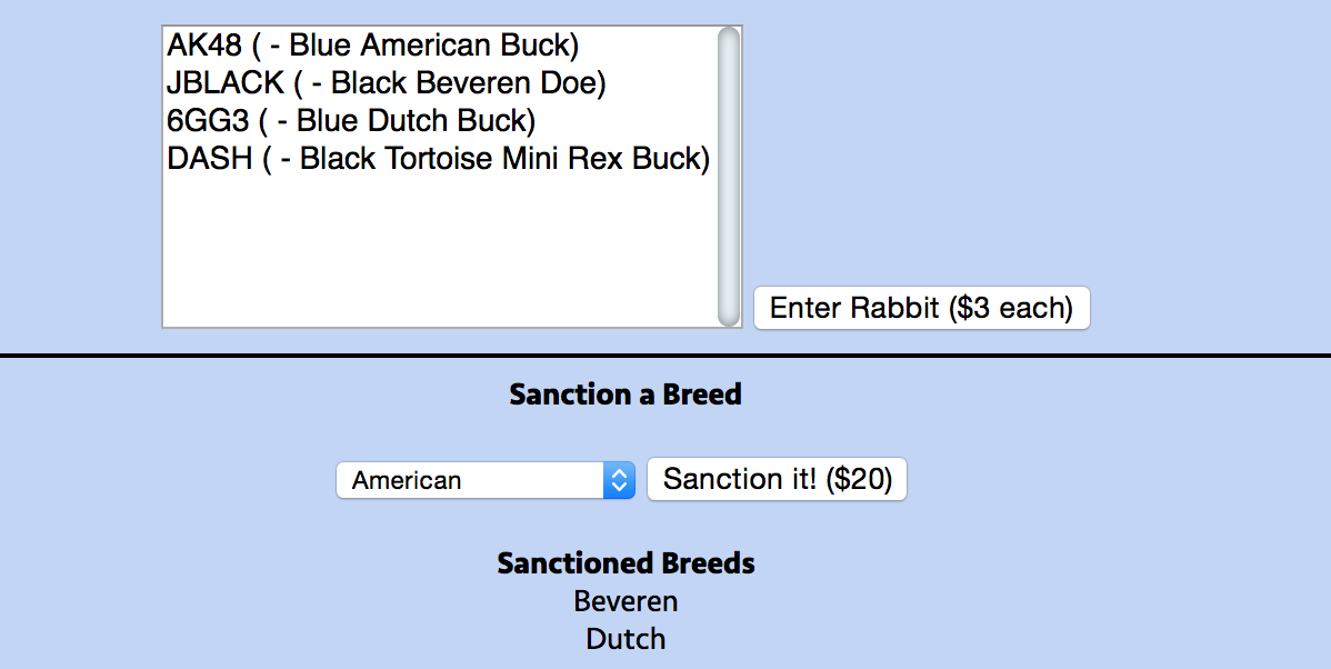 Enter Shows Screenshot of show entry page.